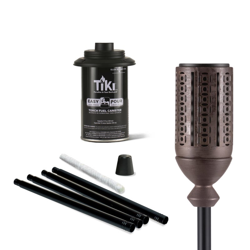 TiKi مشعل تيكي كابوس المعدني - مشعل برونزي خارجي بطول 65 بوصة للباحات والحدائق والعشب، يشمل فتيل طويل الأمد ومطفأة، مشعل تيكي زخرفي مقاوم للعوامل الجوية للحديقة وتنسيق الحدائق - Image 3